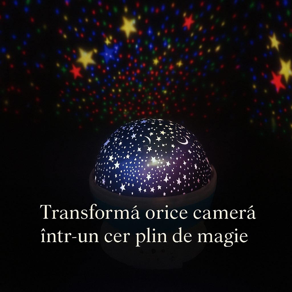 Lampă Magică 360° cu Stele & Lună – Proiector Rotativ pentru Noapte de Poveste